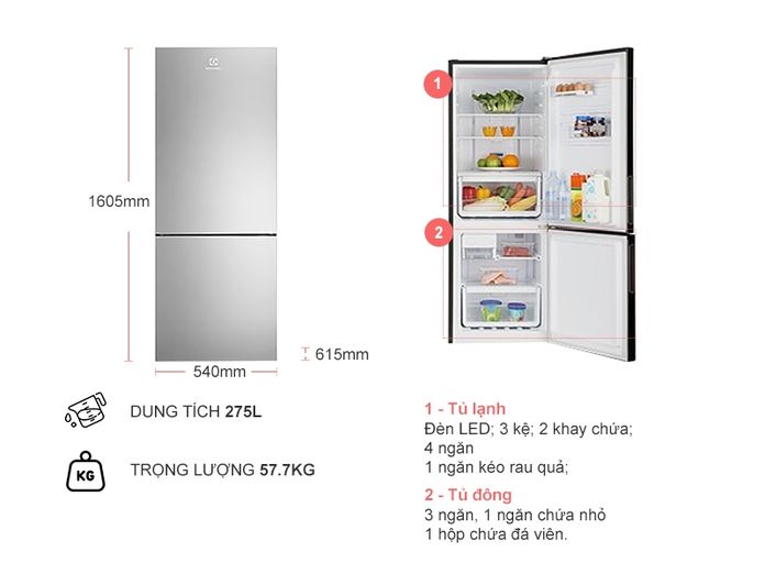 Tủ Lạnh Electrolux 275 Lít EBB2802H-A