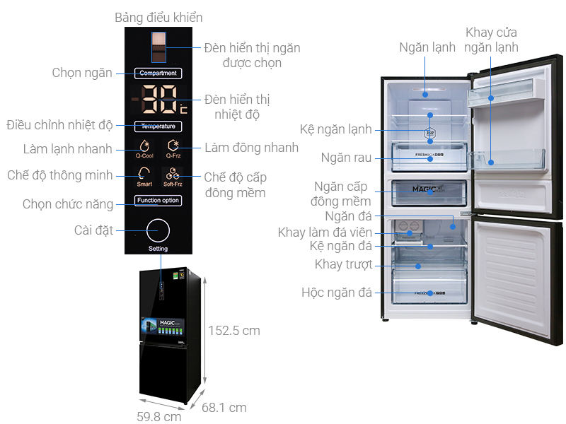 Tủ lạnh Aqua ngăn đông dưới 283 Lít AQR-IG298EB.GB .