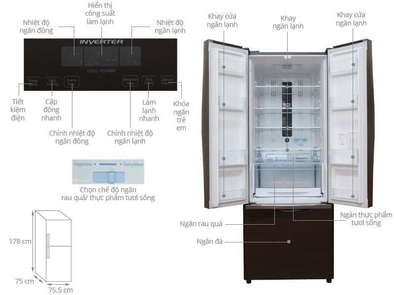 Tủ lạnh Hitachi Inverter 382 lít R-WB475PGV2 GBW