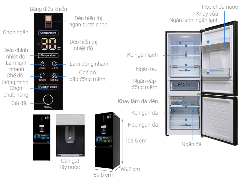 Tủ lạnh Aqua Inverter 317/288 lít AQR-IW338EB BS