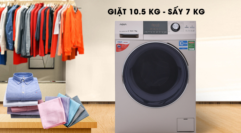 Máy giặt sấy Aqua Inverter 10.5Kg AQD-DH1050C N