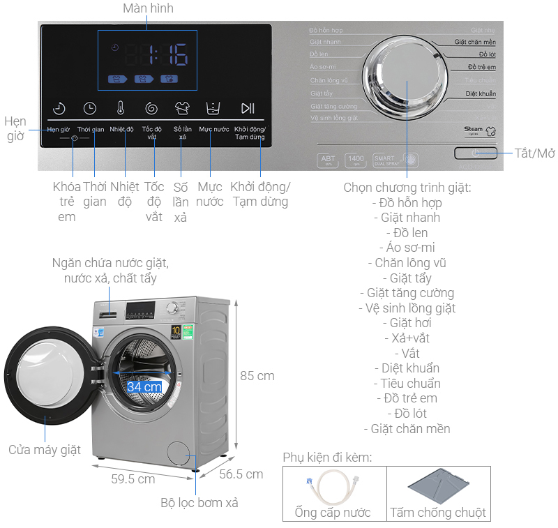 Máy giặt Aqua Inverter 9 kg AQD-D900F S