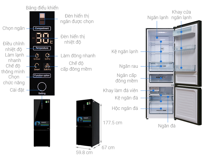 Tủ lạnh Aqua Inverter 324 lít AQR-IG378EB GB