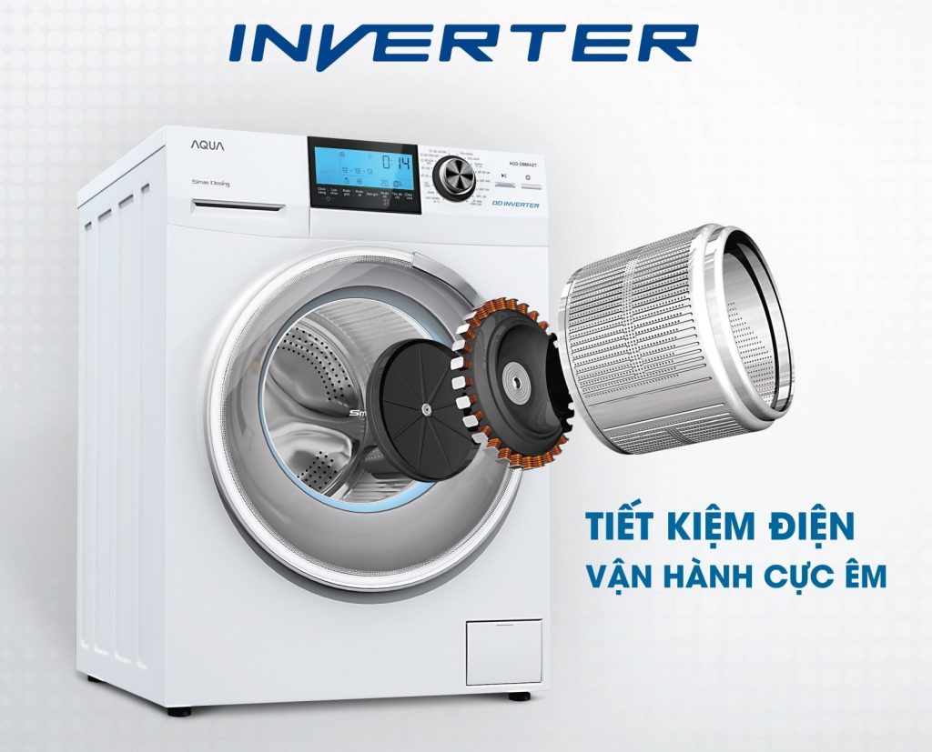 Máy giặt AQUA lồng ngang Inverter – Đổ đầy 1 lần, máy giặt 20 lần