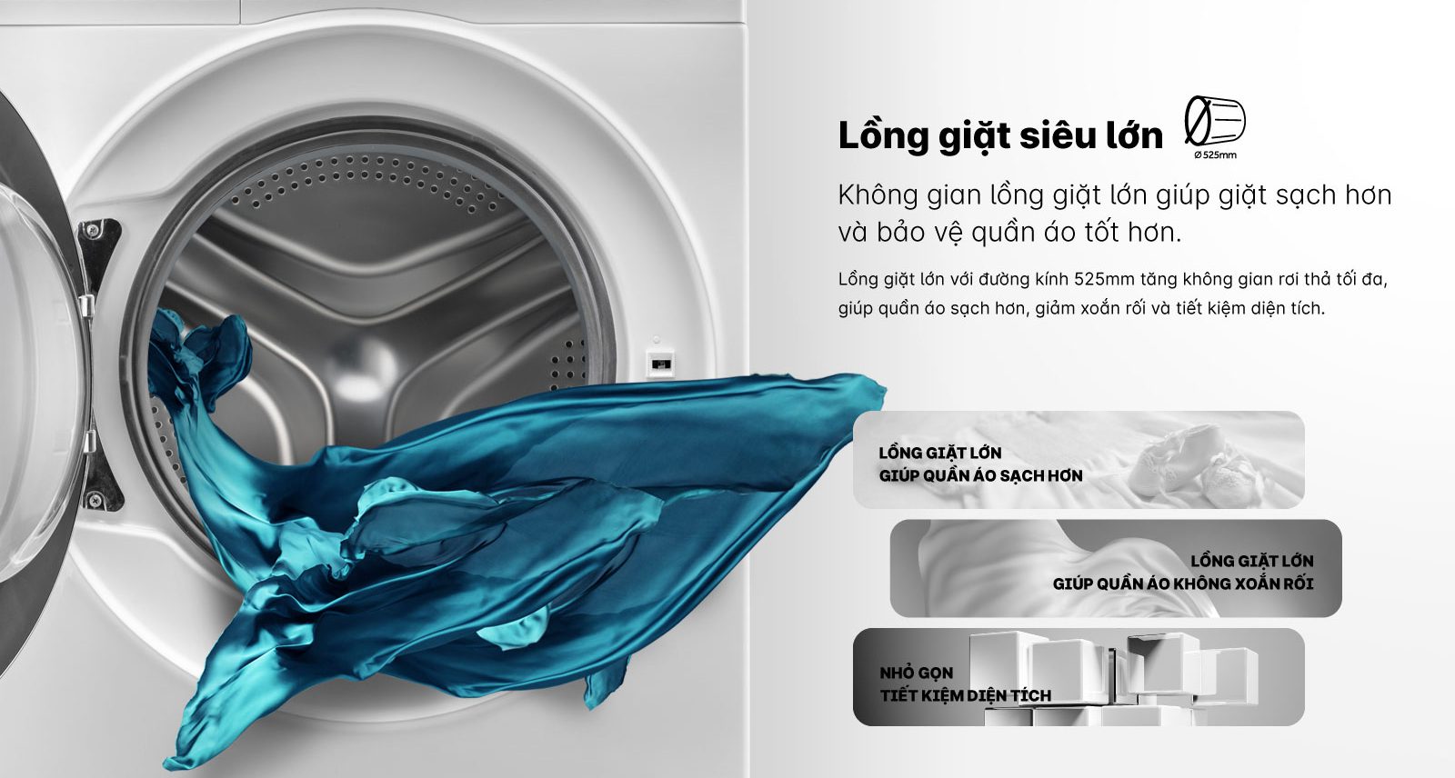 Máy giặt AQUA lồng giặt lớn 525mm có tác dụng gì?
