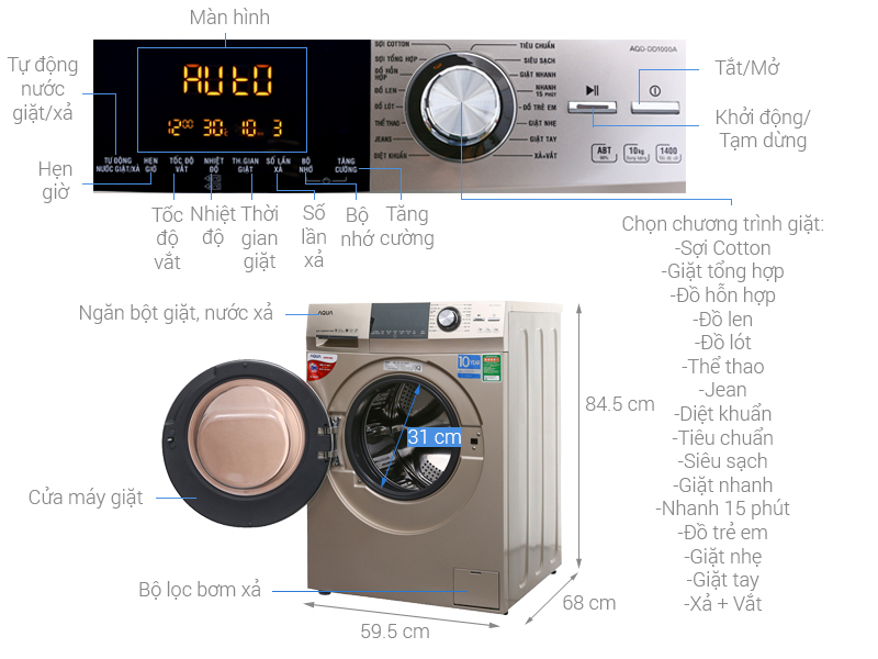 Máy giặt AQUA lồng giặt lớn 525mm có tác dụng gì?