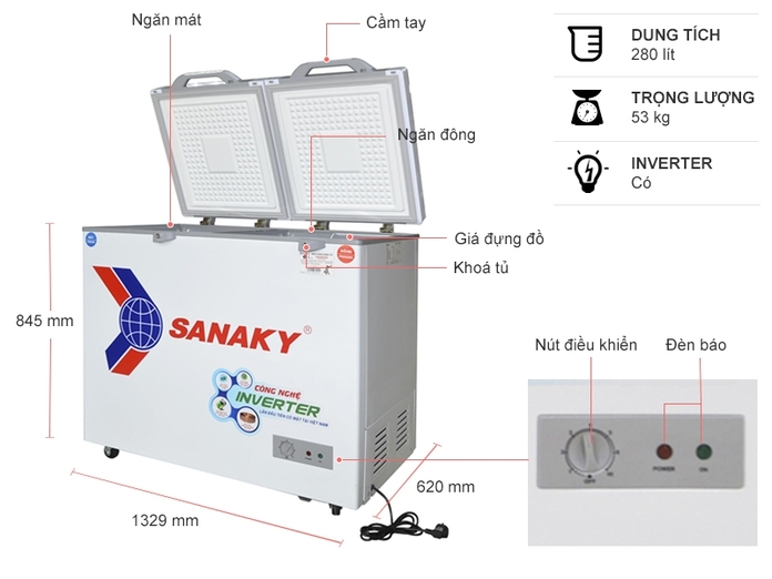 Tủ Đông mặt kính cường lực Sanaky VH-4099W4K 400 Lít