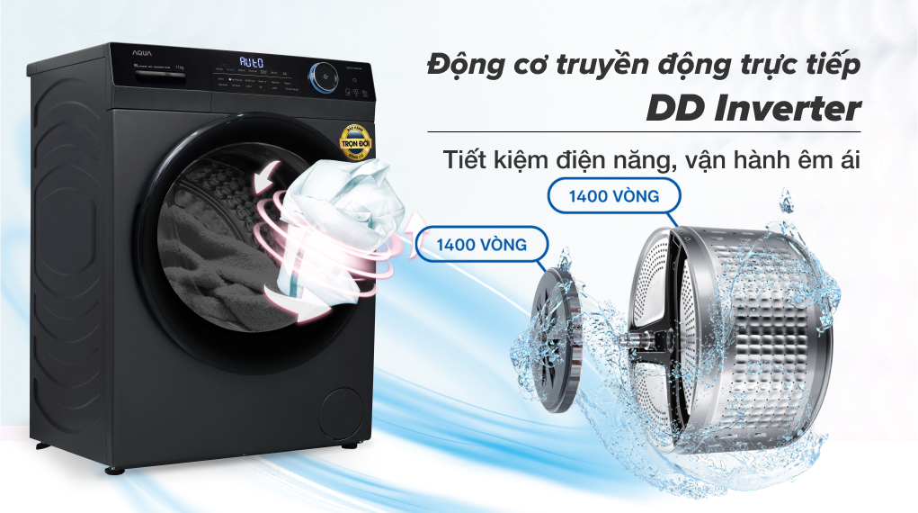 Máy giặt AQUA Inverter 11 kg AQD-D1102G BK