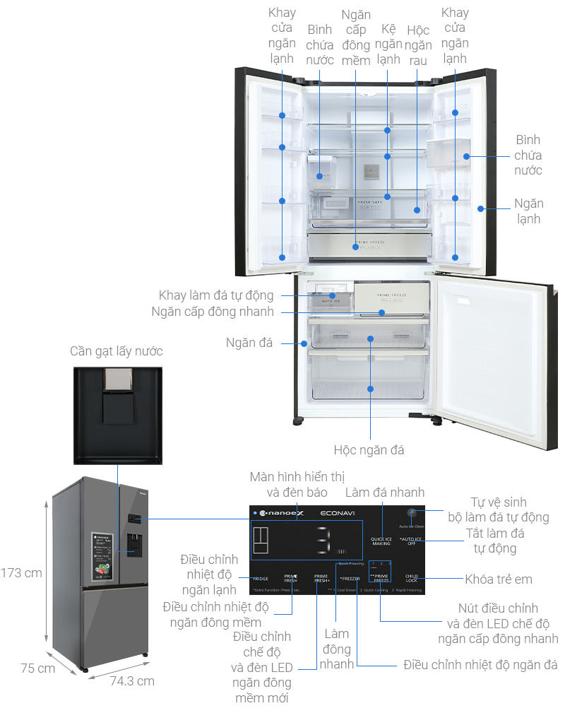 Tủ lạnh Panasonic Inverter 495 lít Multi Door PRIME+ Edition NR-CW530XMMV