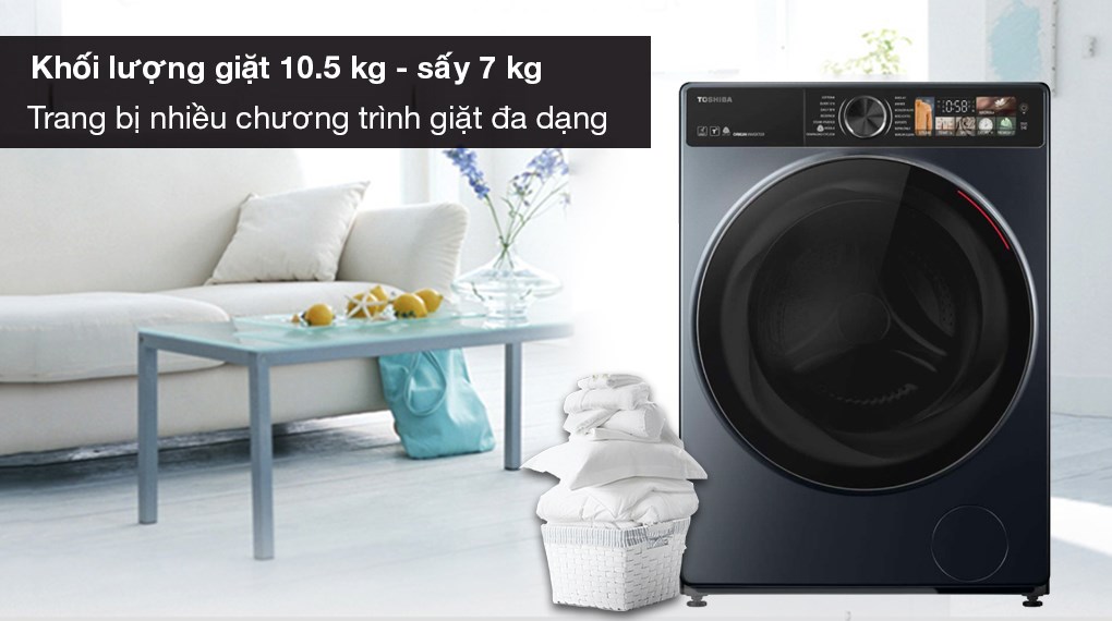 Máy giặt sấy Toshiba Inverter giặt 10,5 kg - sấy 7 kg TWD-T25BZU115MWV(MG)