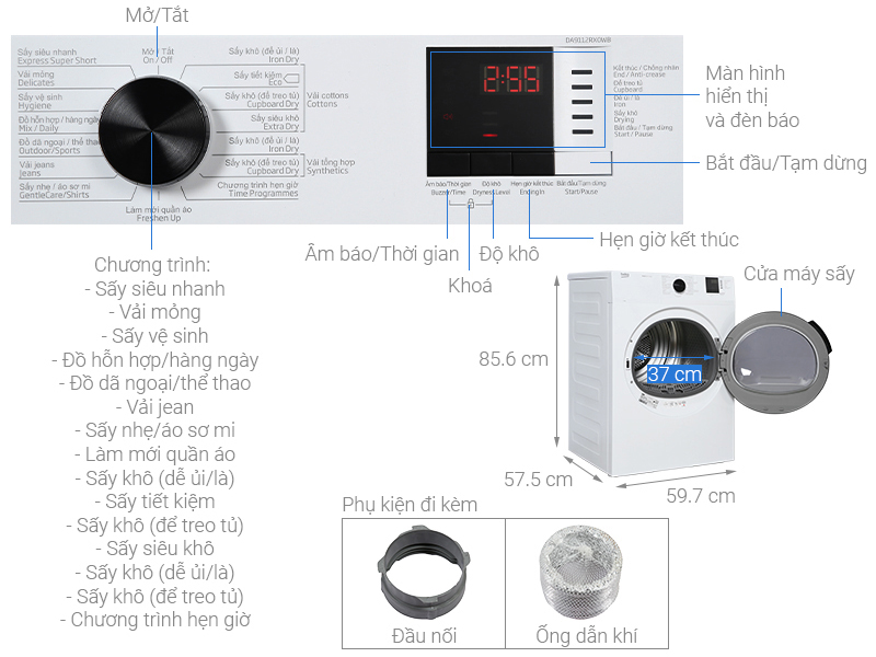 Máy sấy thông hơi Beko 9 kg DA9112RX0WB