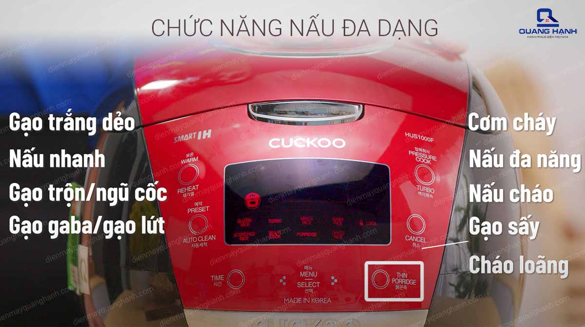 Nồi cơm áp suất cao tần Cuckoo 1.8 lít CRP-HUS1000F