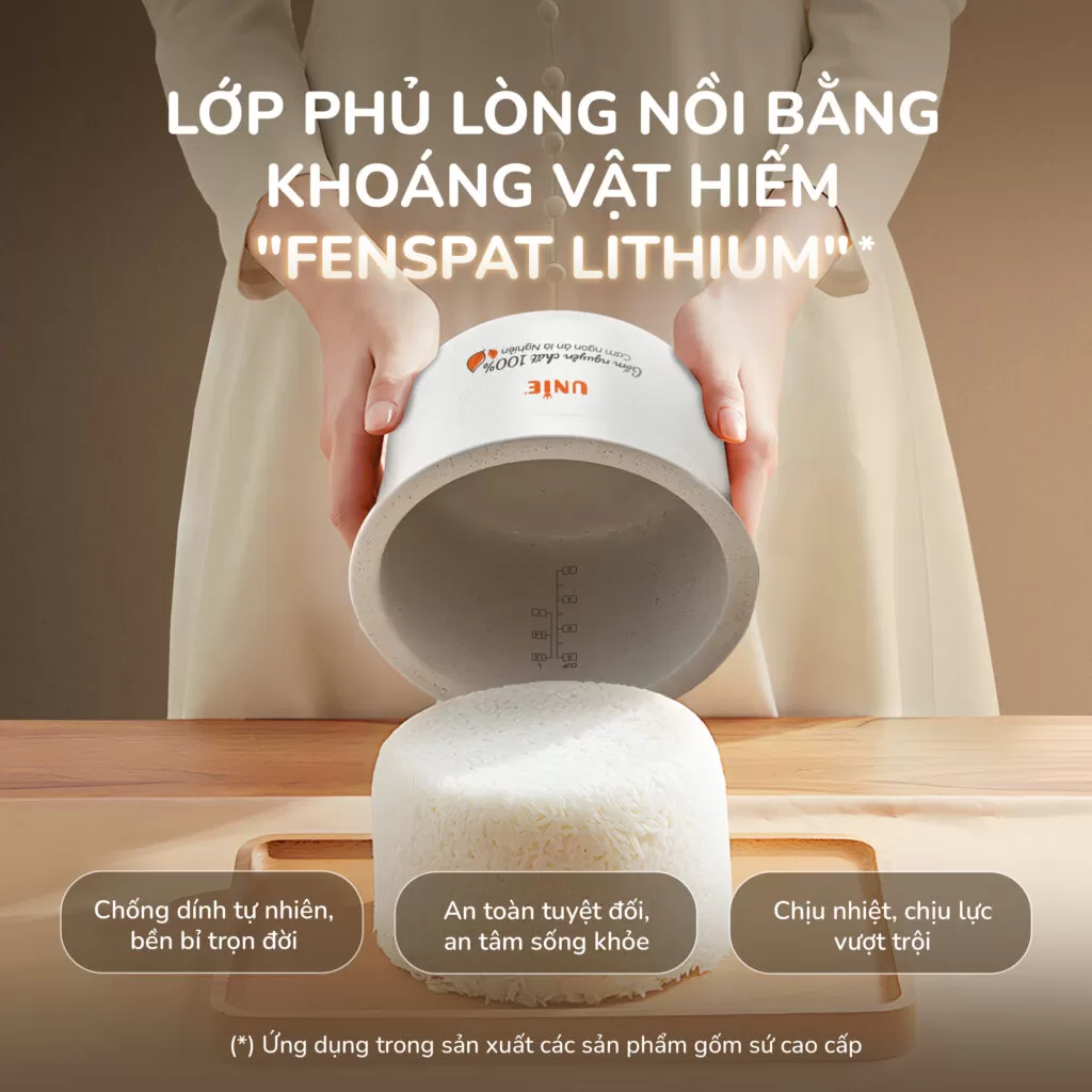 Nồi cơm điện lòng gốm cao cấp UNIE URC818, chống dính tự nhiên, dung tích 1,8L