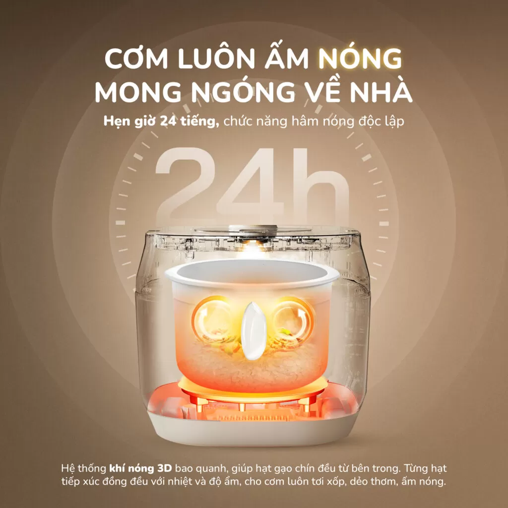 Nồi cơm điện lòng gốm cao cấp UNIE URC818, chống dính tự nhiên, dung tích 1,8L