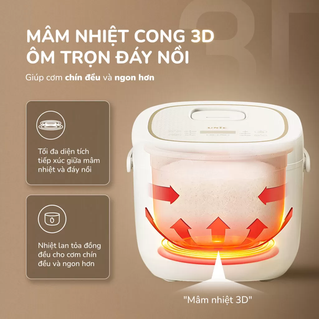 Nồi cơm điện lòng gốm cao cấp UNIE URC818, chống dính tự nhiên, dung tích 1,8L