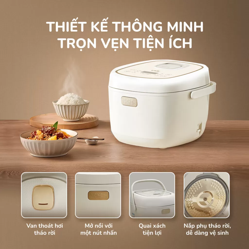 Nồi cơm điện lòng gốm cao cấp UNIE URC818, chống dính tự nhiên, dung tích 1,8L