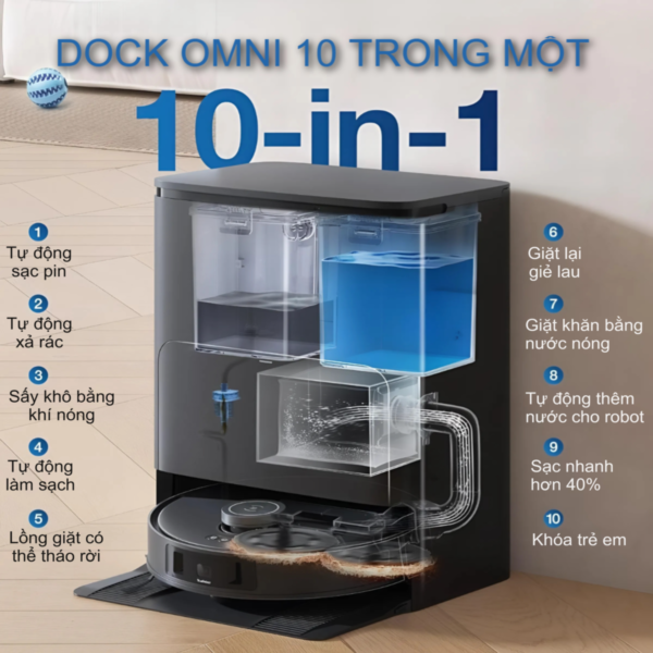 Robot hút bụi lau nhà Ecovacs Deebot T30S Pro OMNI 2025 Đen - Trắng