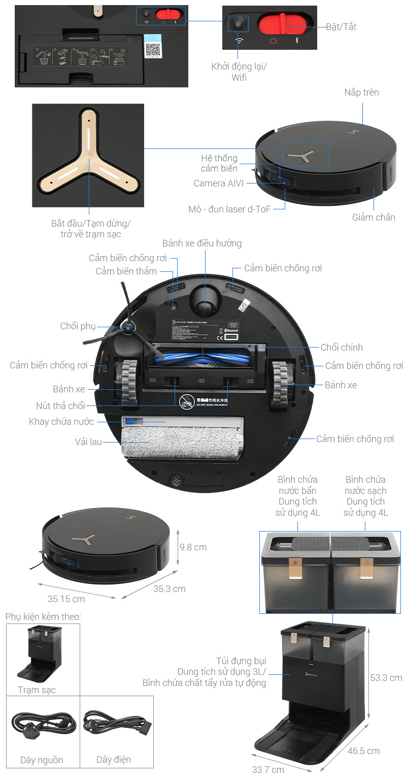 Robot hút bụi lau nhà Ecovacs X8 PRO OMNI - Đen