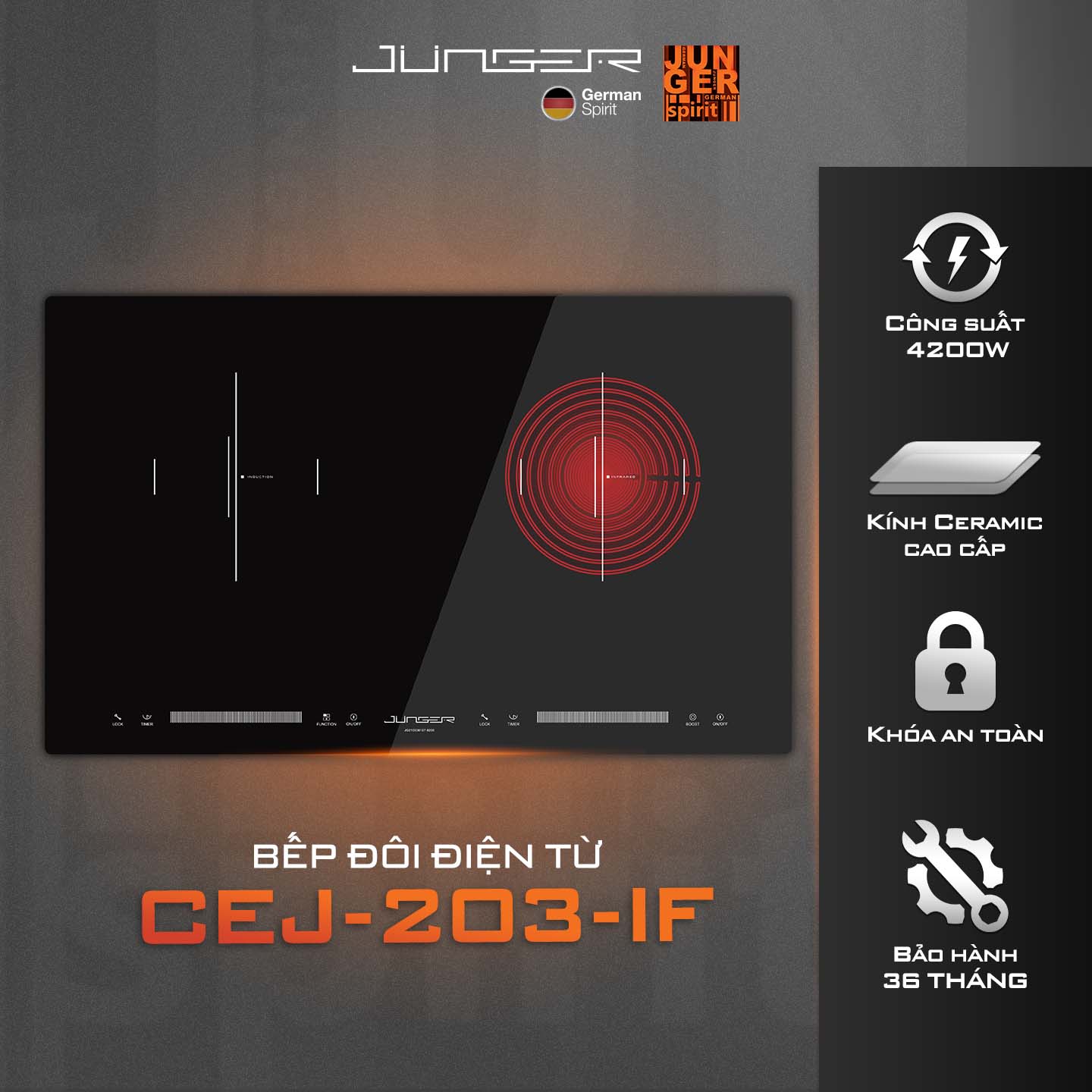 Bếp điện từ hồng ngoại Junger JG CEJ-203-IF 2 Bếp điện từ hồng ngoại Junger JG CEJ-203-IF
